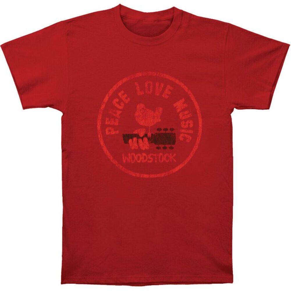 Woodstock Unisex Adult Love Peace Music Cotton T-Shirt / Maroon
